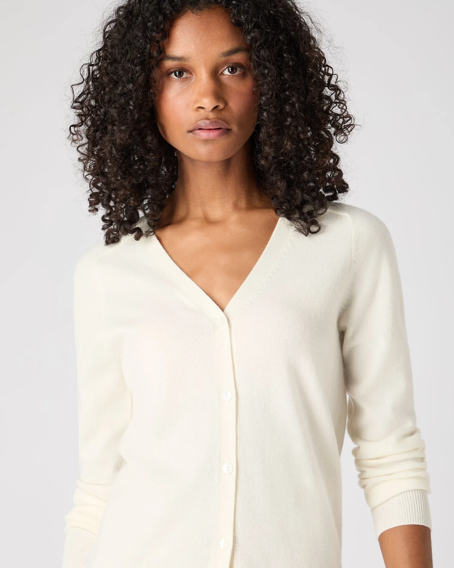 Women N.Peal White | Natural*Women's Lara V Neck Cashmere Cardigan