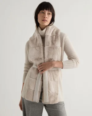 Women N.Peal Natural | Brown*Women's Lola Herringbone Cashmere Gilet With Fur Trim