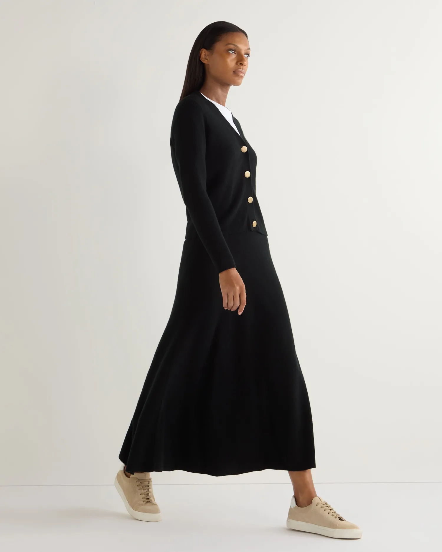 Women N.Peal Black | Textured Knits*Women's Long Rib Cashmere Skirt