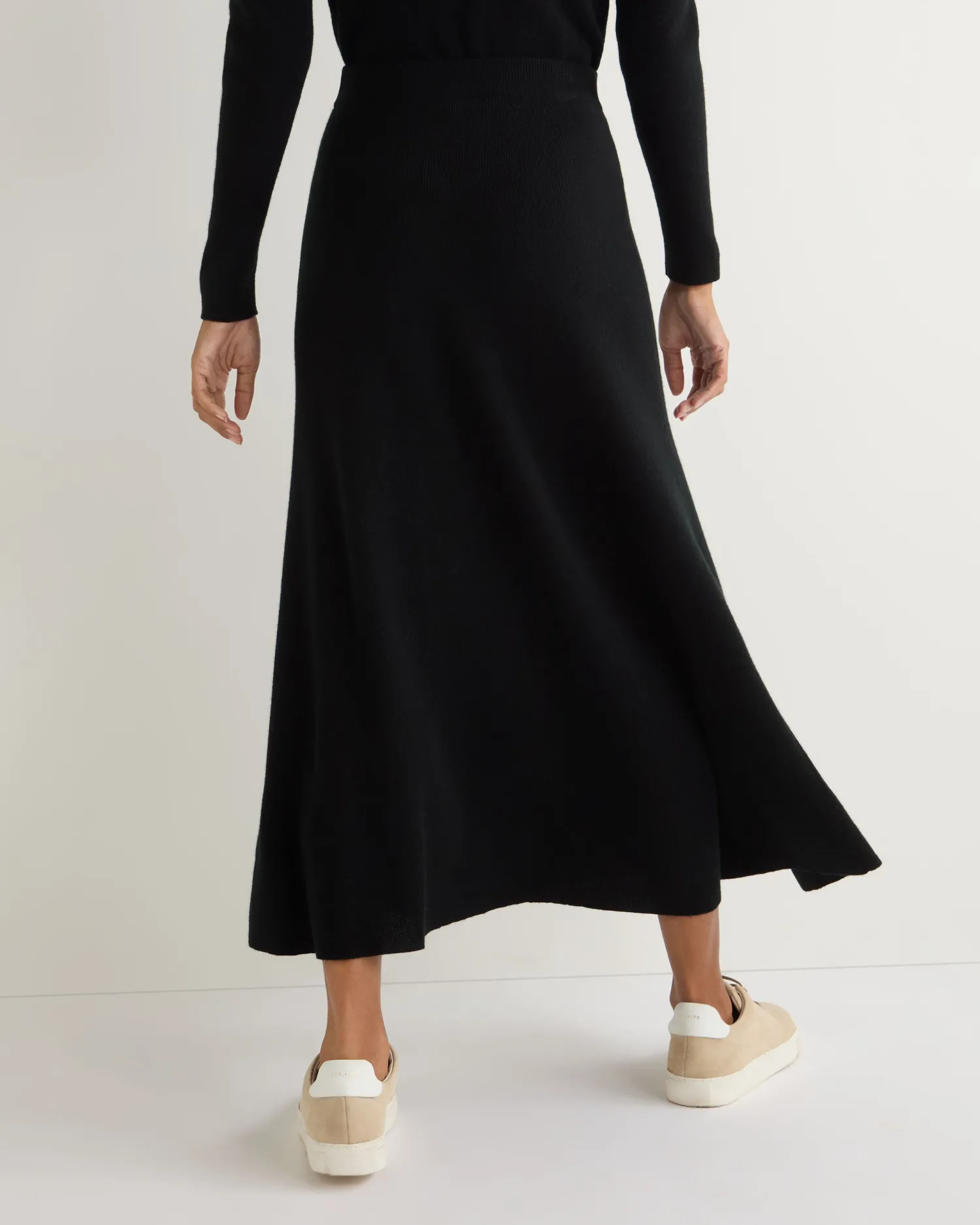 Women N.Peal Black | Textured Knits*Women's Long Rib Cashmere Skirt