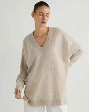 Women N.Peal Natural | Brown*Women's Longline V Neck Cashmere Sweater