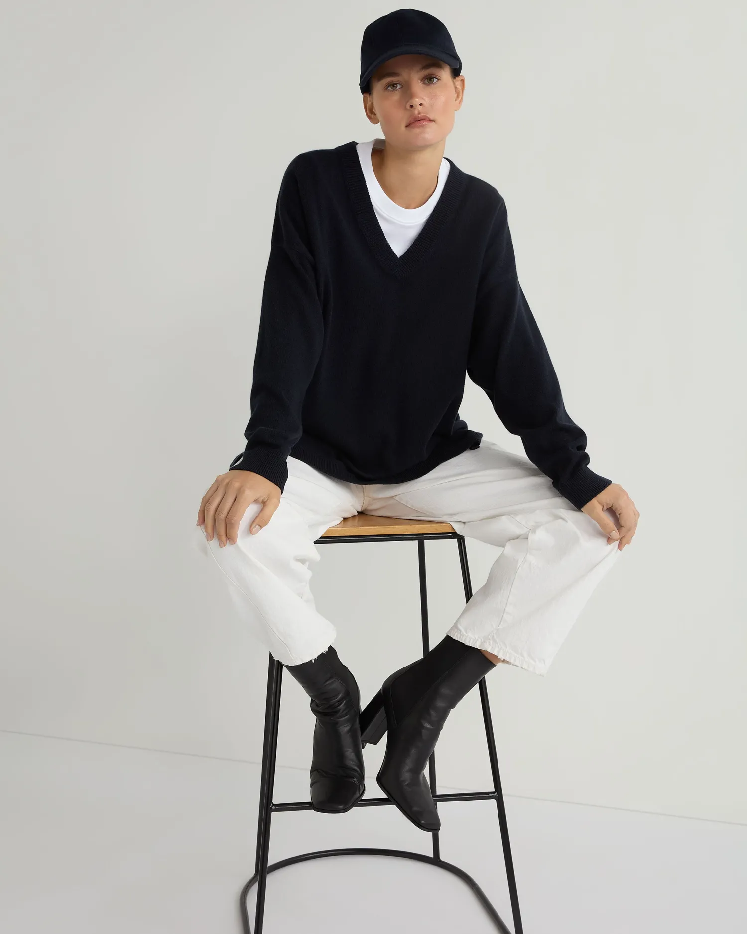 Women N.Peal Navy | Blue*Women's Longline V Neck Cashmere Sweater