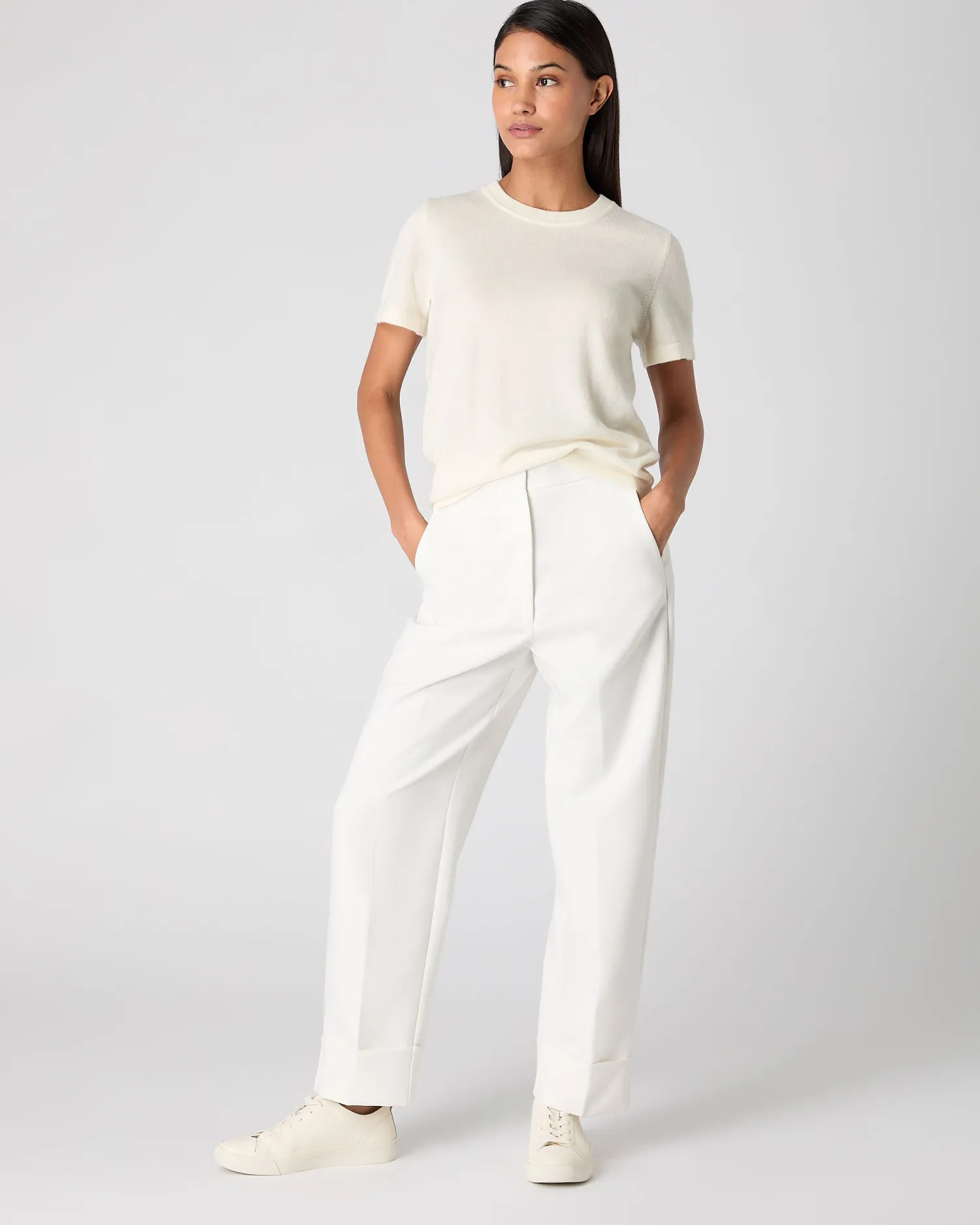 Women N.Peal White | Natural*Women's Lottie Cashmere T-Shirt