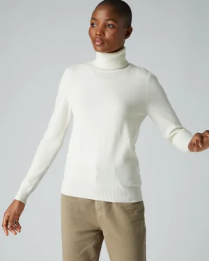 Women N.Peal White | Natural*Women's Luna Turtle Neck Cashmere Sweater