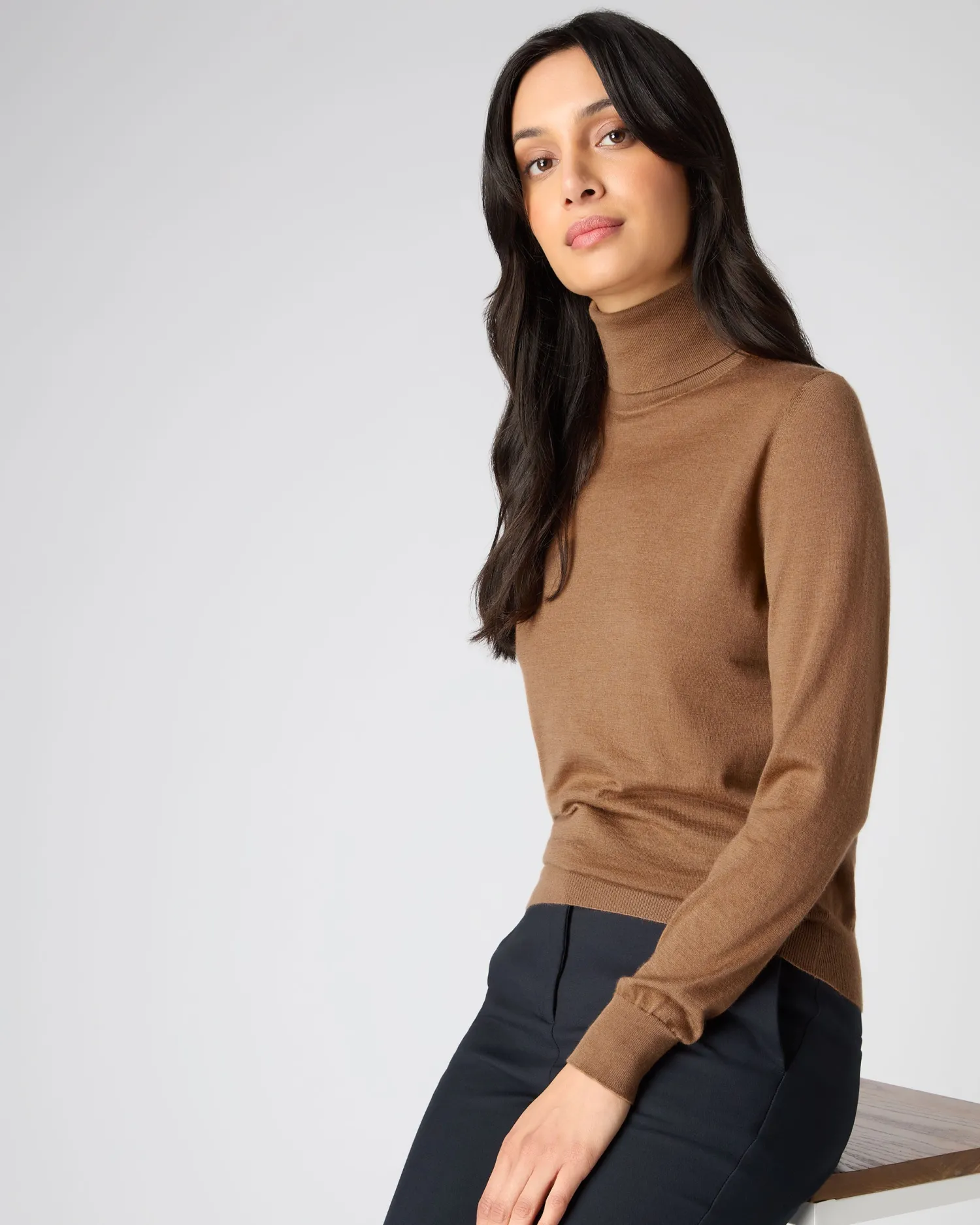Women N.Peal Brown | Superfine Cashmere*Women's Margot Superfine Cashmere Turtle Neck Sweater