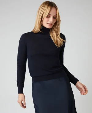 Women N.Peal Navy | Blue*Women's Margot Superfine Cashmere Turtle Neck Sweater
