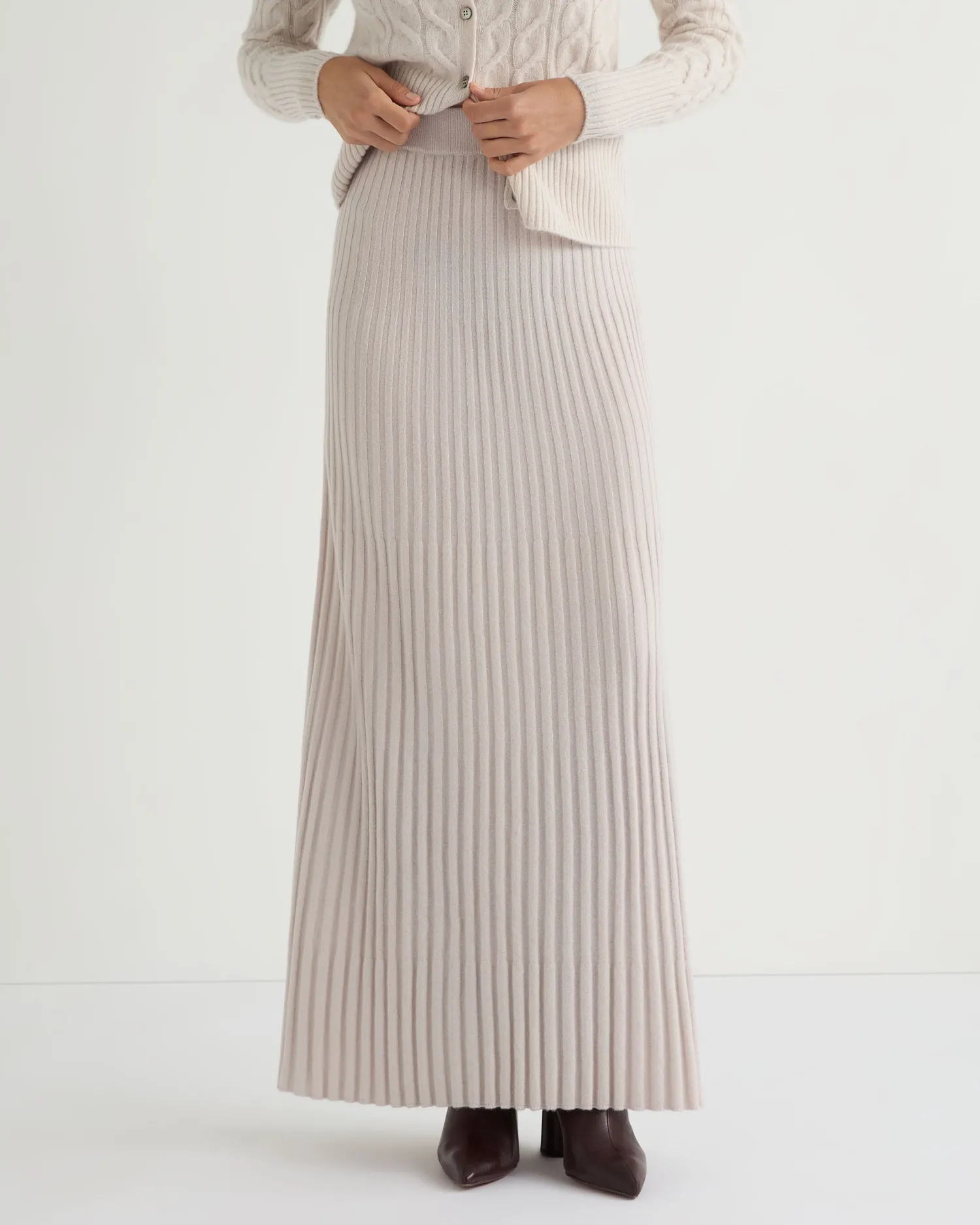 Women N.Peal White | Natural*Women's Maxi Rib Cashmere Skirt