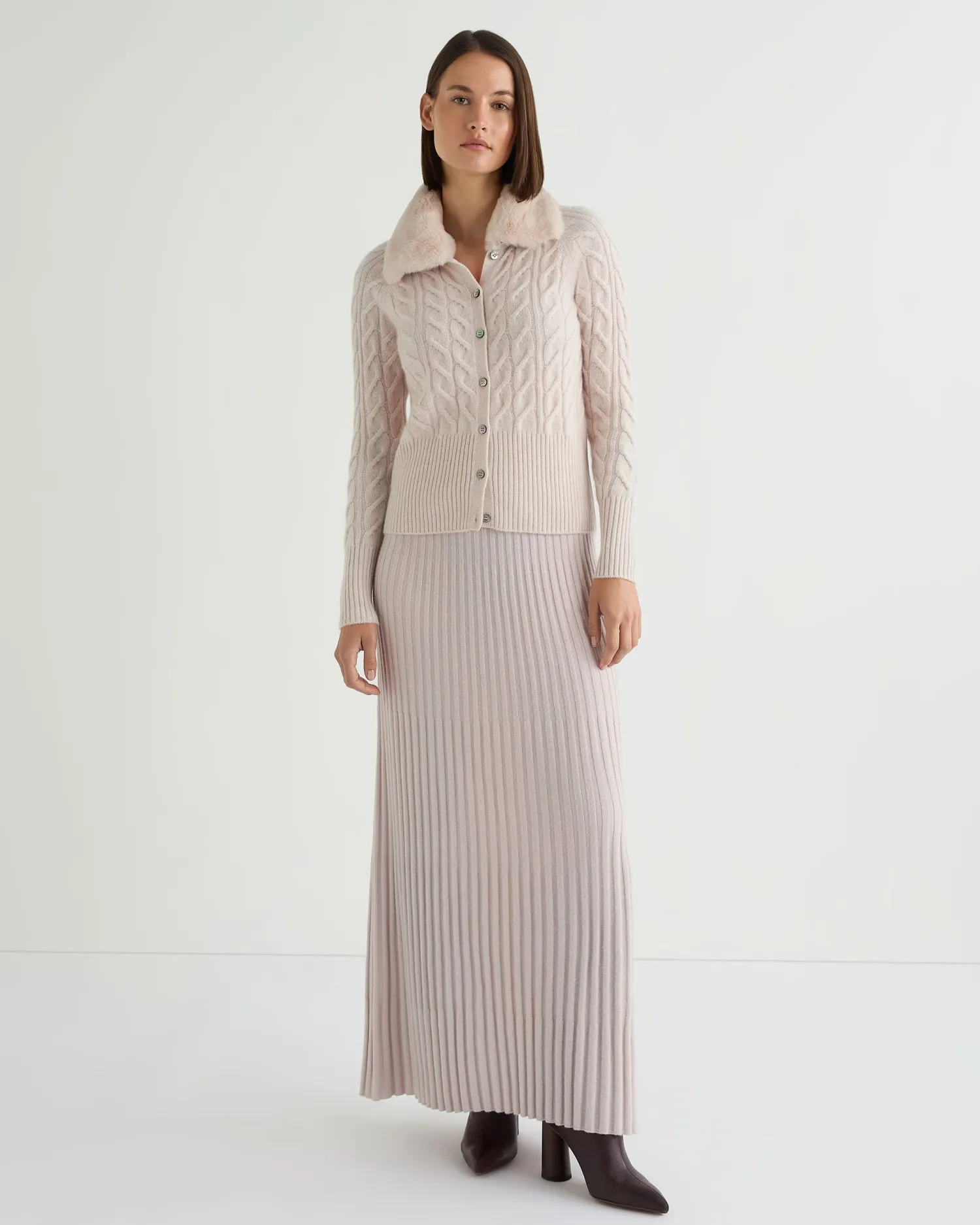 Women N.Peal White | Natural*Women's Maxi Rib Cashmere Skirt