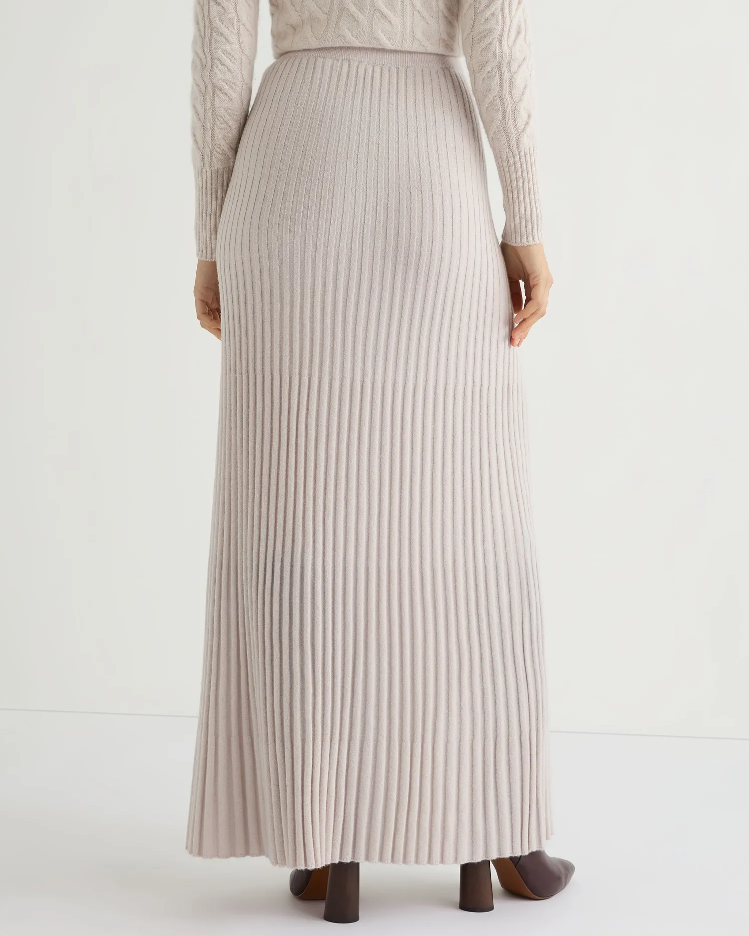 Women N.Peal White | Natural*Women's Maxi Rib Cashmere Skirt