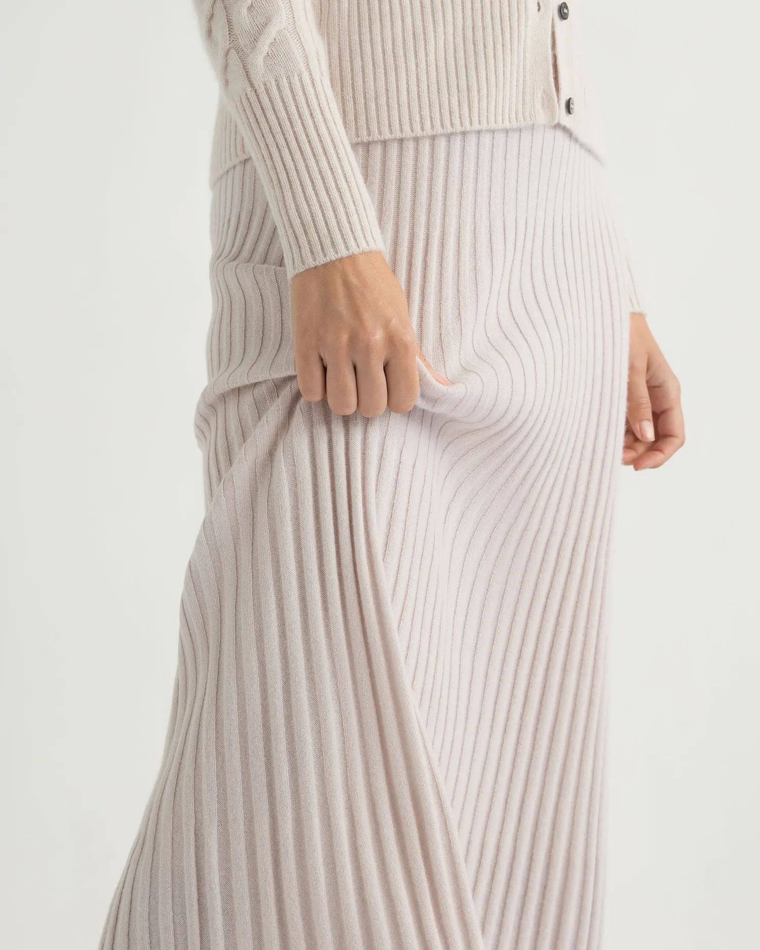 Women N.Peal White | Natural*Women's Maxi Rib Cashmere Skirt