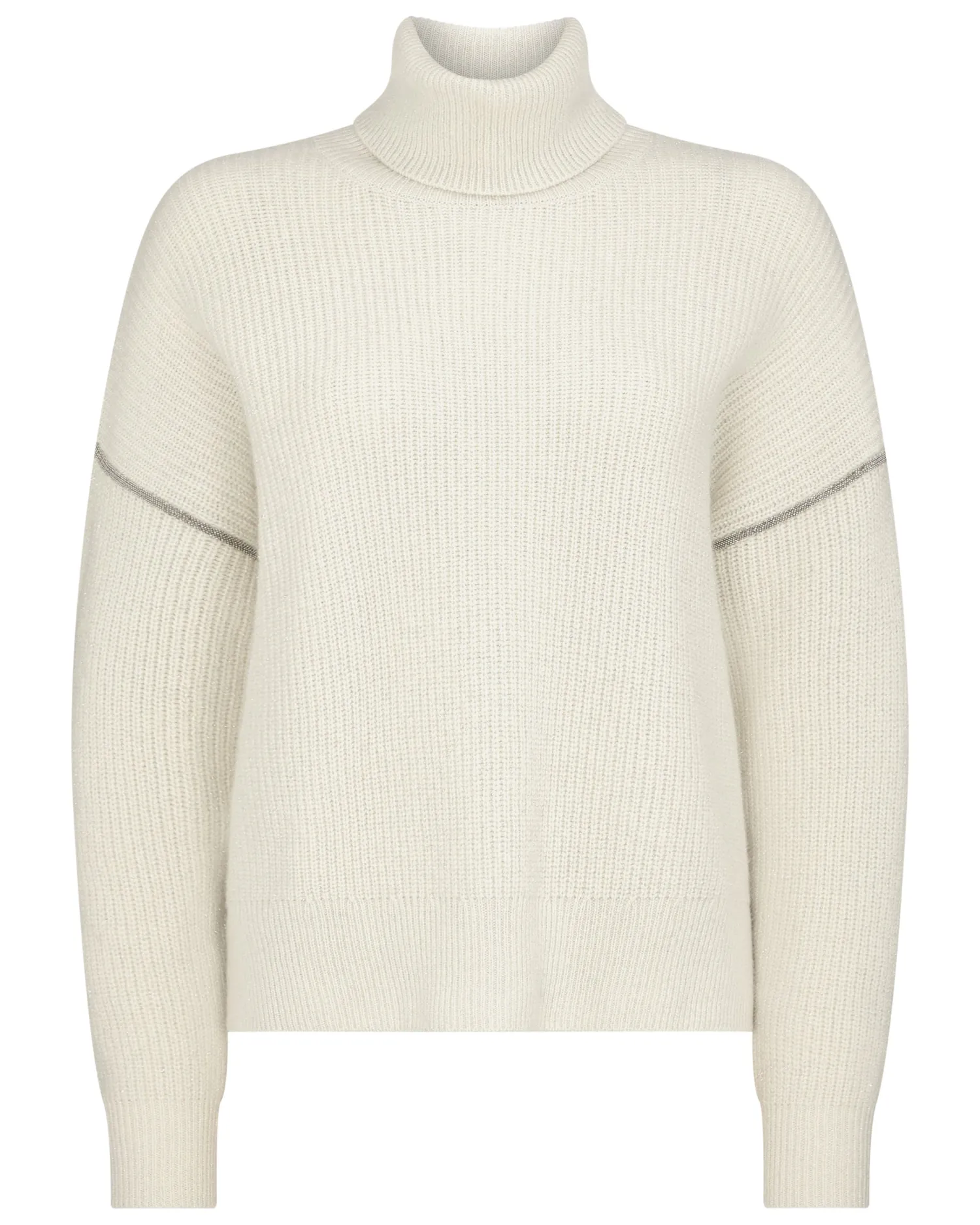 Women N.Peal Natural | Light Grey*Women's Metal Trim Turtle Neck Cashmere Sweater With Lurex