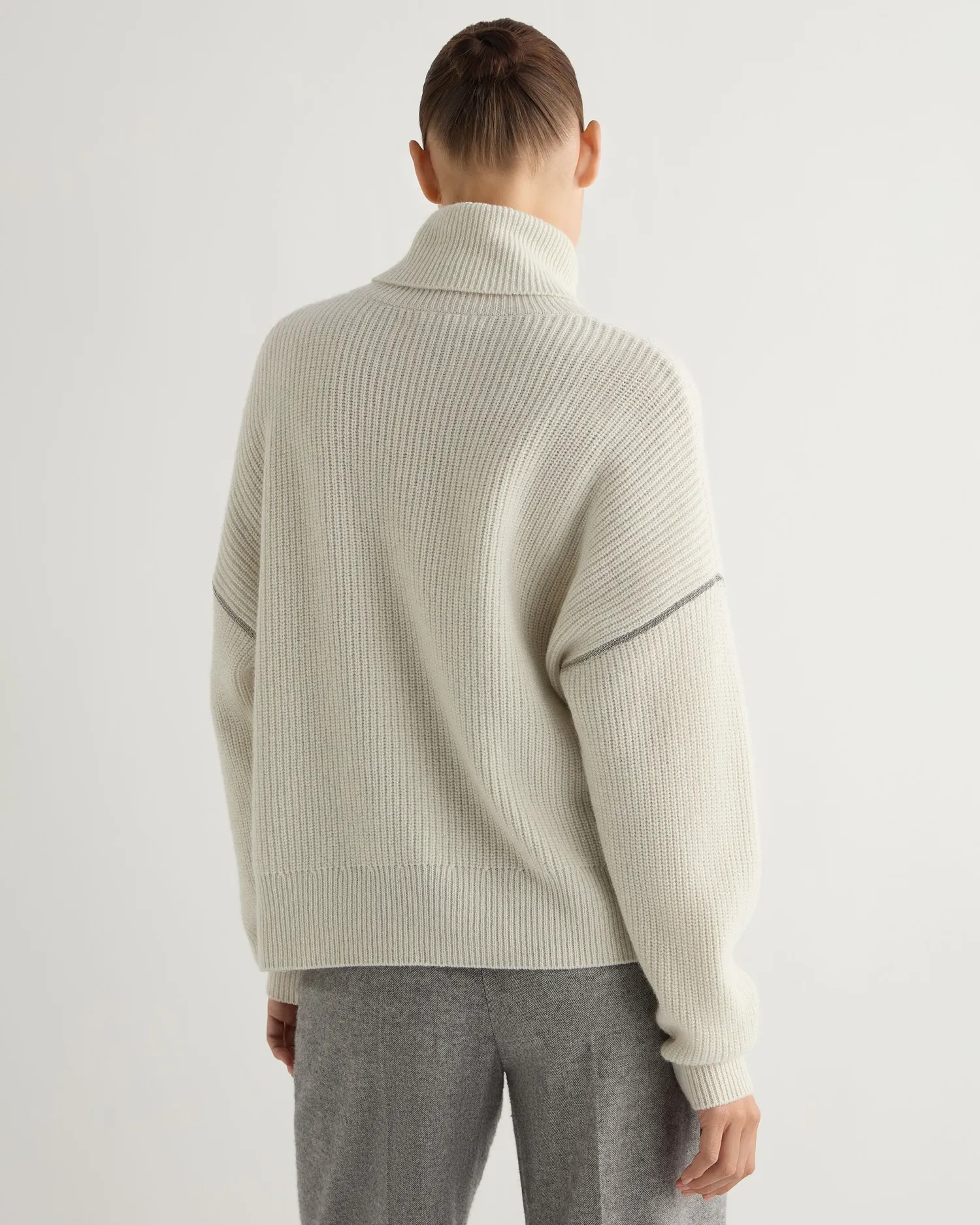 Women N.Peal Natural | Light Grey*Women's Metal Trim Turtle Neck Cashmere Sweater With Lurex