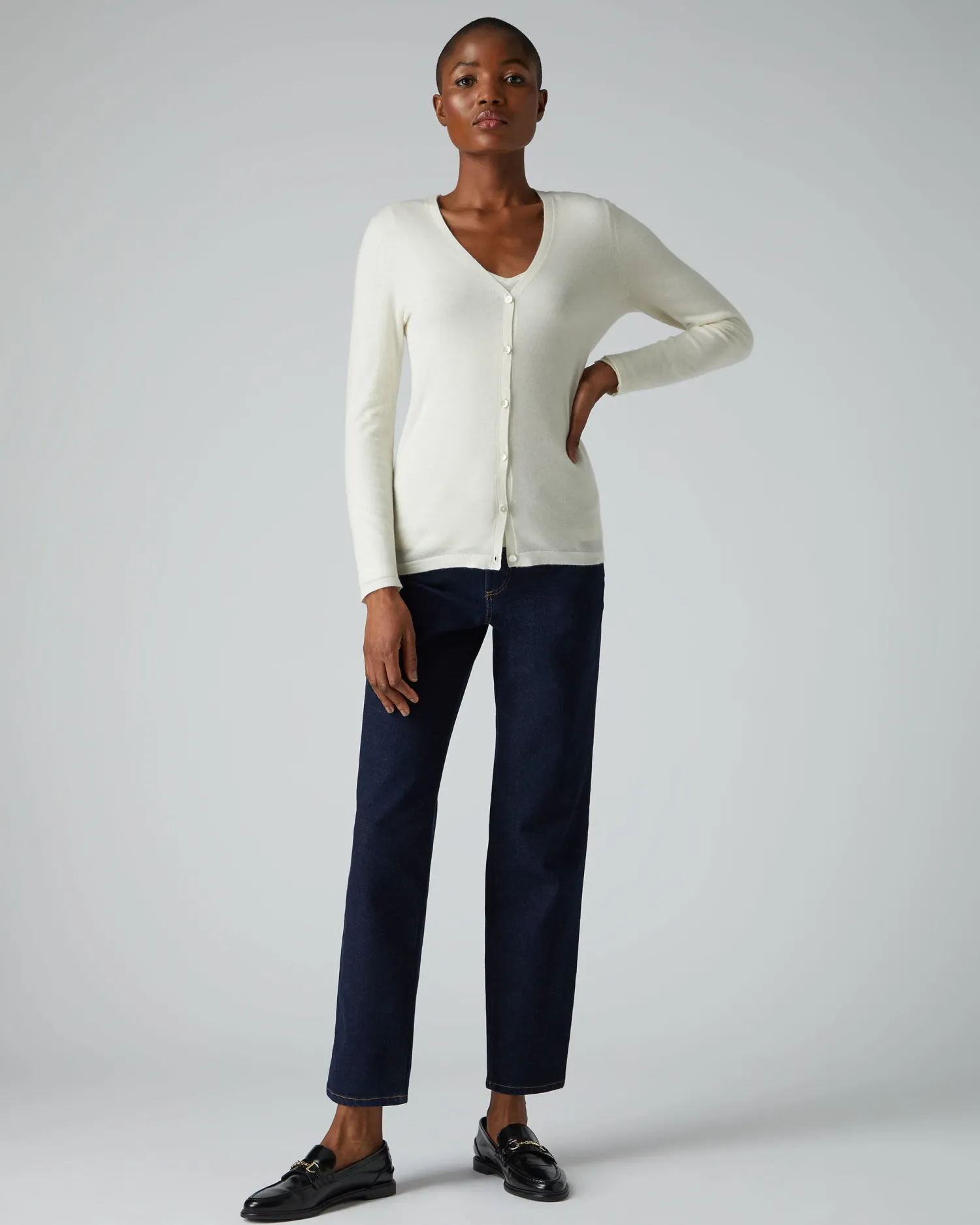 Women N.Peal White | Natural*Women's Mia Superfine Cashmere V Neck Cardigan