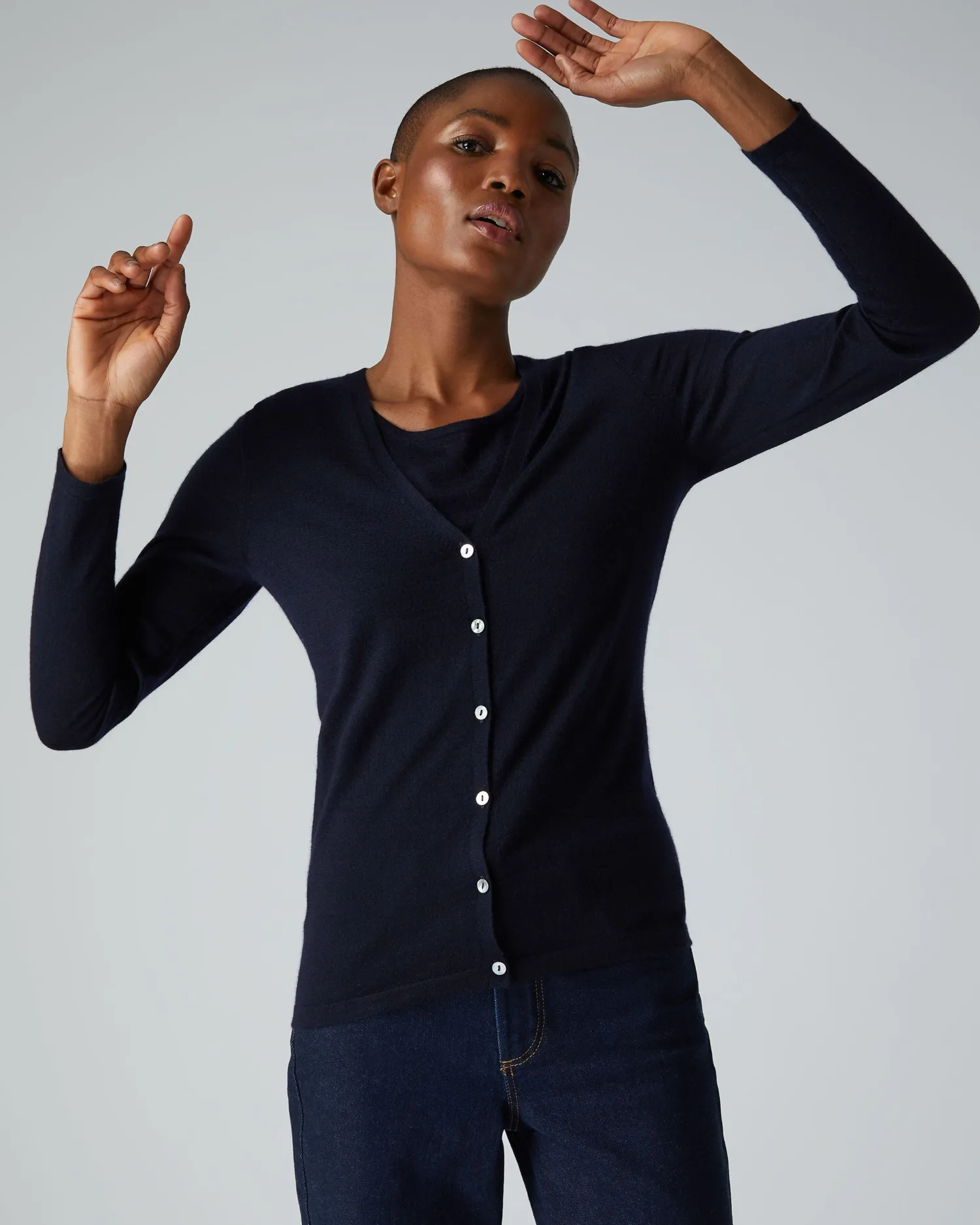 Women N.Peal Navy | Blue*Women's Mia Superfine Cashmere V Neck Cardigan