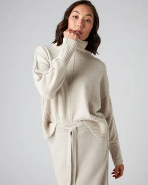 Women N.Peal White | Natural*Women's Mollie Metal Turtle Neck Cashmere Sweater
