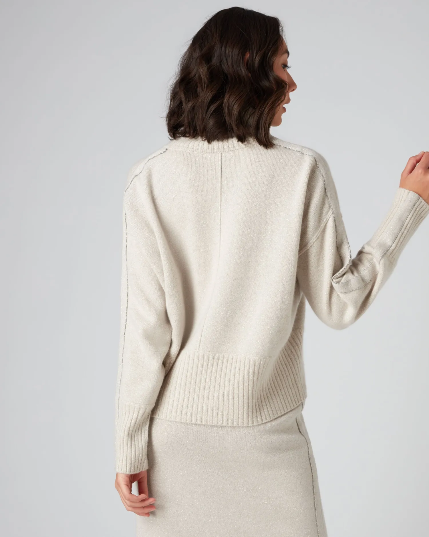 Women N.Peal White | Natural*Women's Mollie Metal Turtle Neck Cashmere Sweater