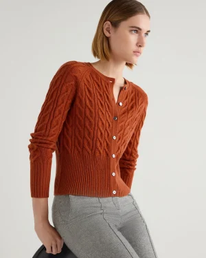 Women N.Peal Orange | Textured Knits*Women's Myla Cable Cashmere Cardigan