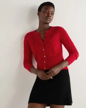 Women N.Peal Red | Textured Knits*Women's Myla Cable Cashmere Cardigan