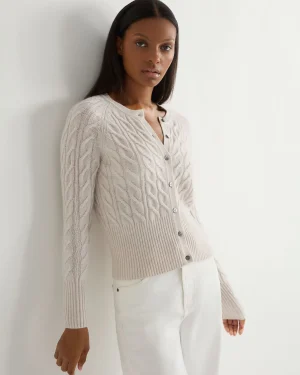 Women N.Peal White | Natural*Women's Myla Cable Cashmere Cardigan