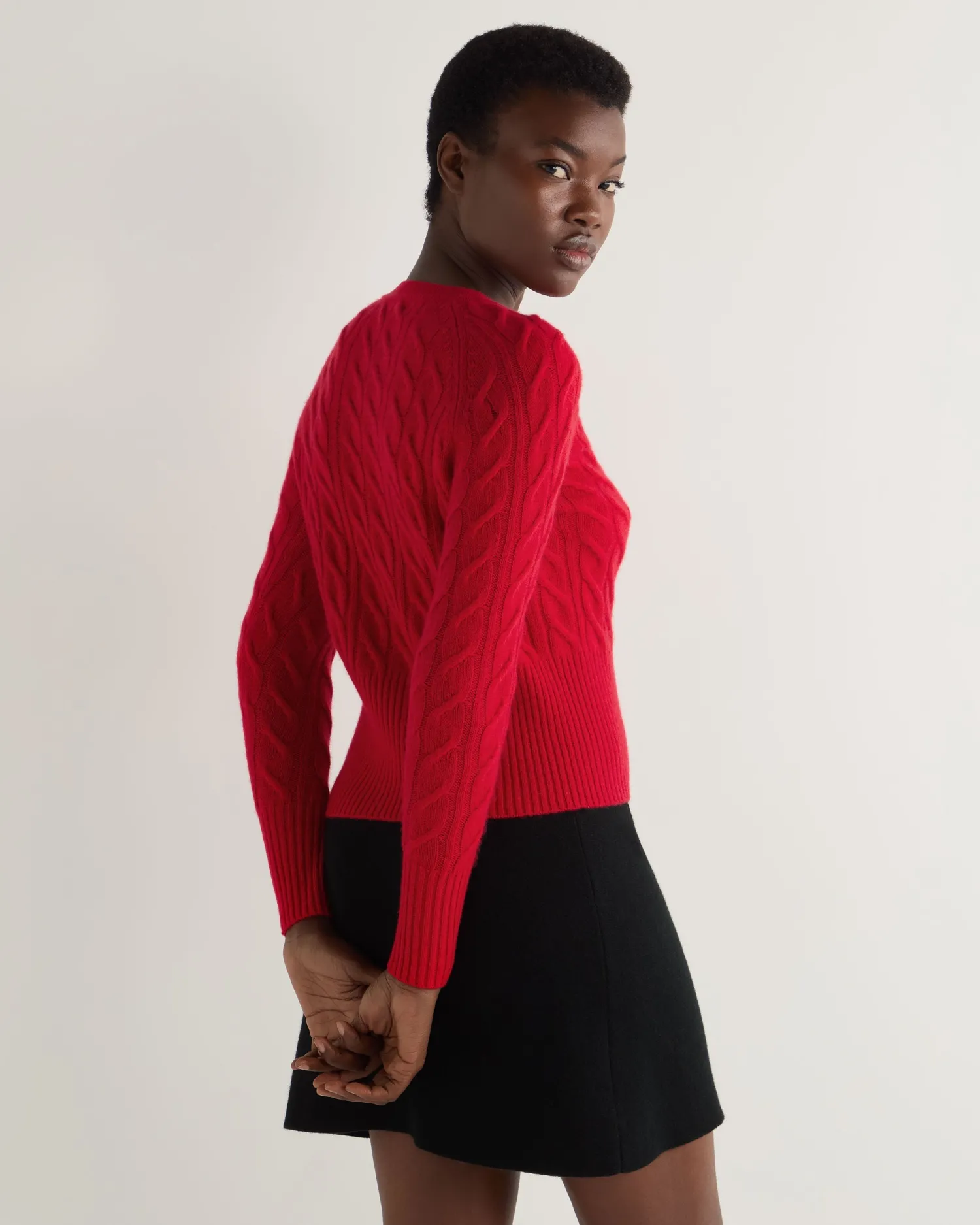 Women N.Peal Red | Textured Knits*Women's Myla Cable Cashmere Cardigan