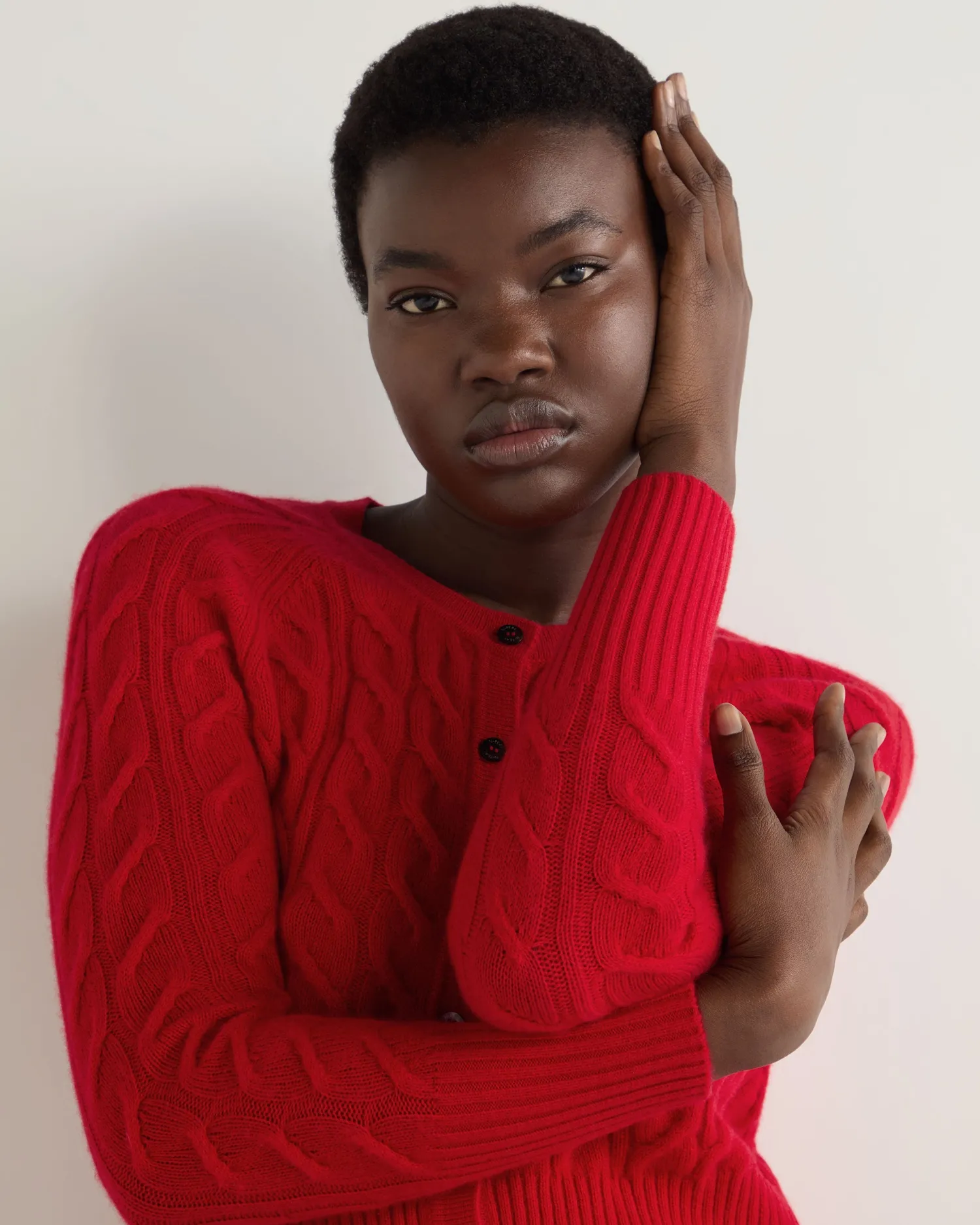 Women N.Peal Red | Textured Knits*Women's Myla Cable Cashmere Cardigan