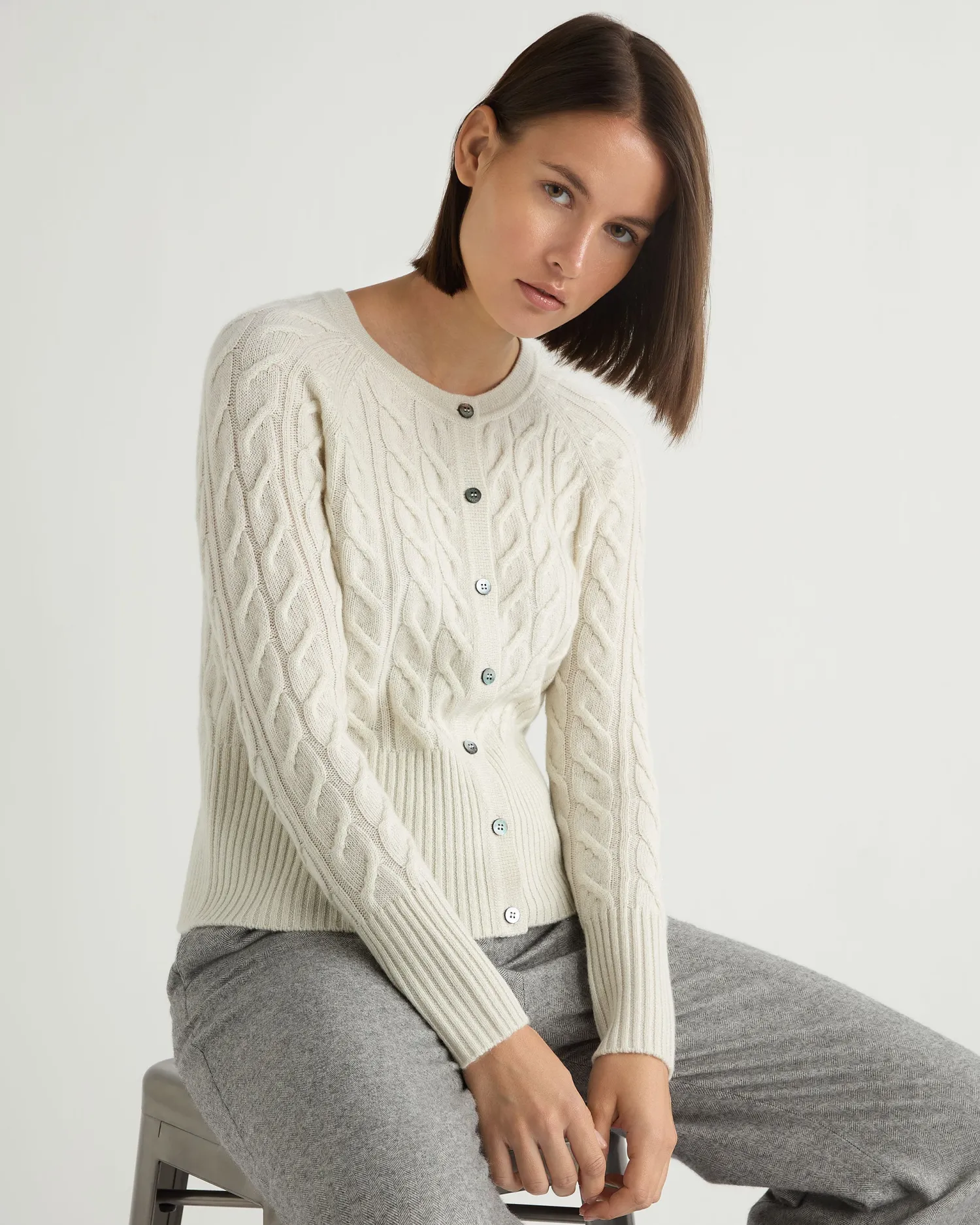 Women N.Peal Natural | Textured Knits*Women's Myla Cable Cashmere Cardigan With Lurex
