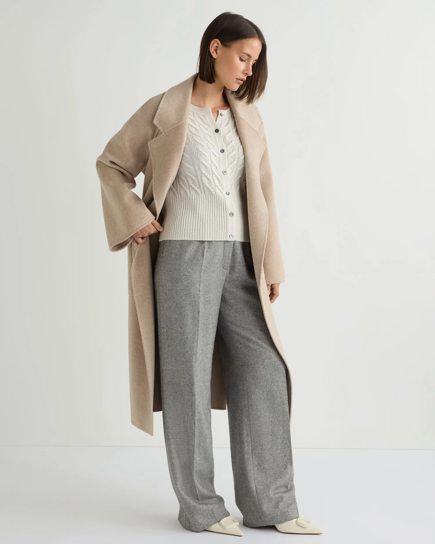 Women N.Peal Natural | Textured Knits*Women's Myla Cable Cashmere Cardigan With Lurex