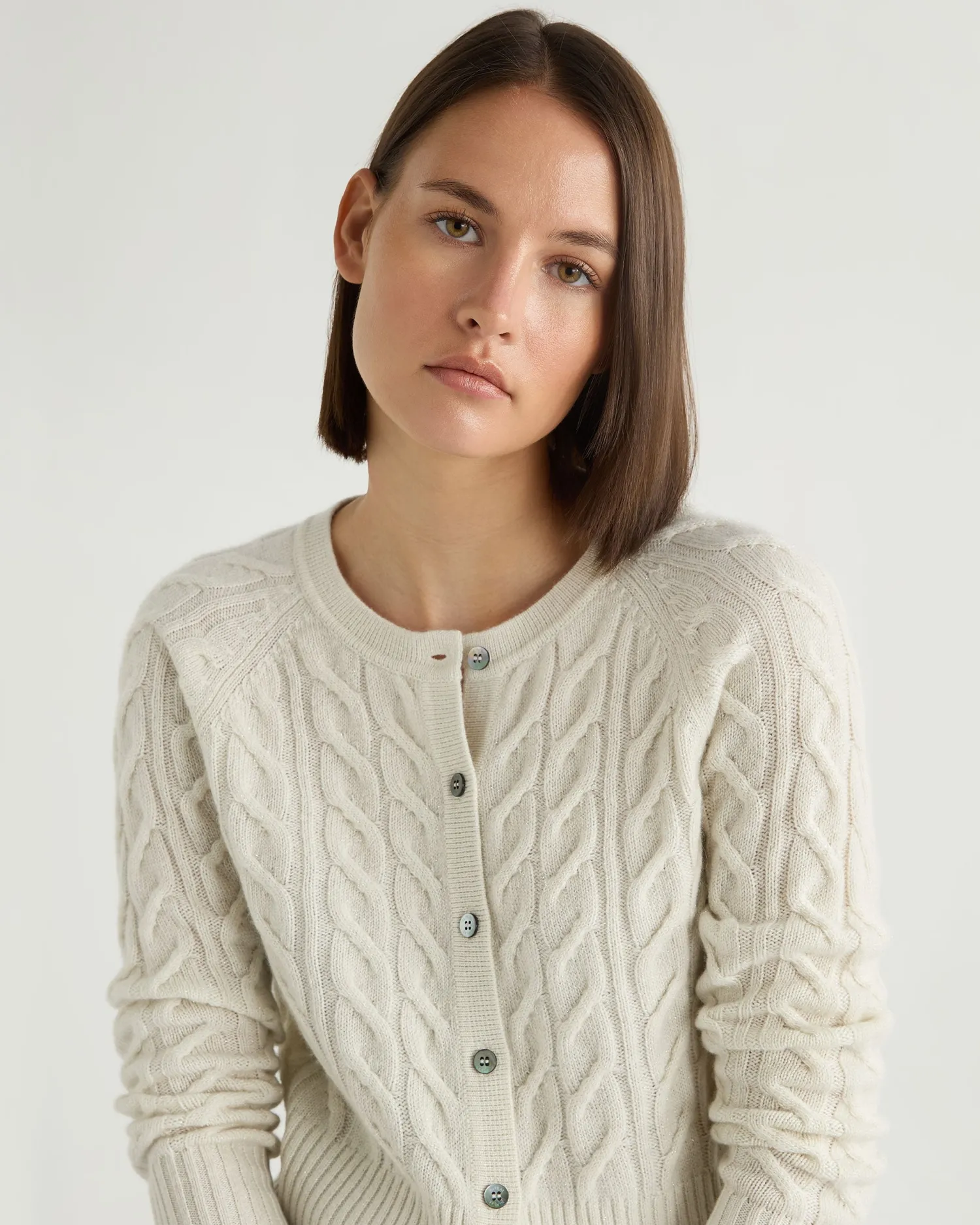 Women N.Peal Natural | Textured Knits*Women's Myla Cable Cashmere Cardigan With Lurex