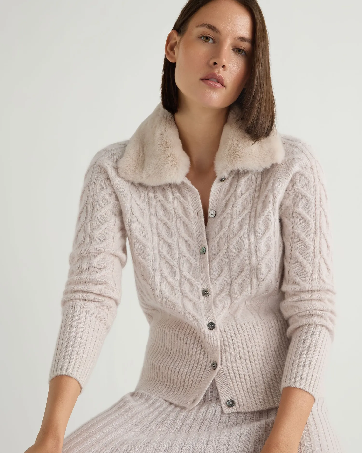 Women N.Peal White | Natural*Women's Myla Fur Collar Cashmere Cardigan