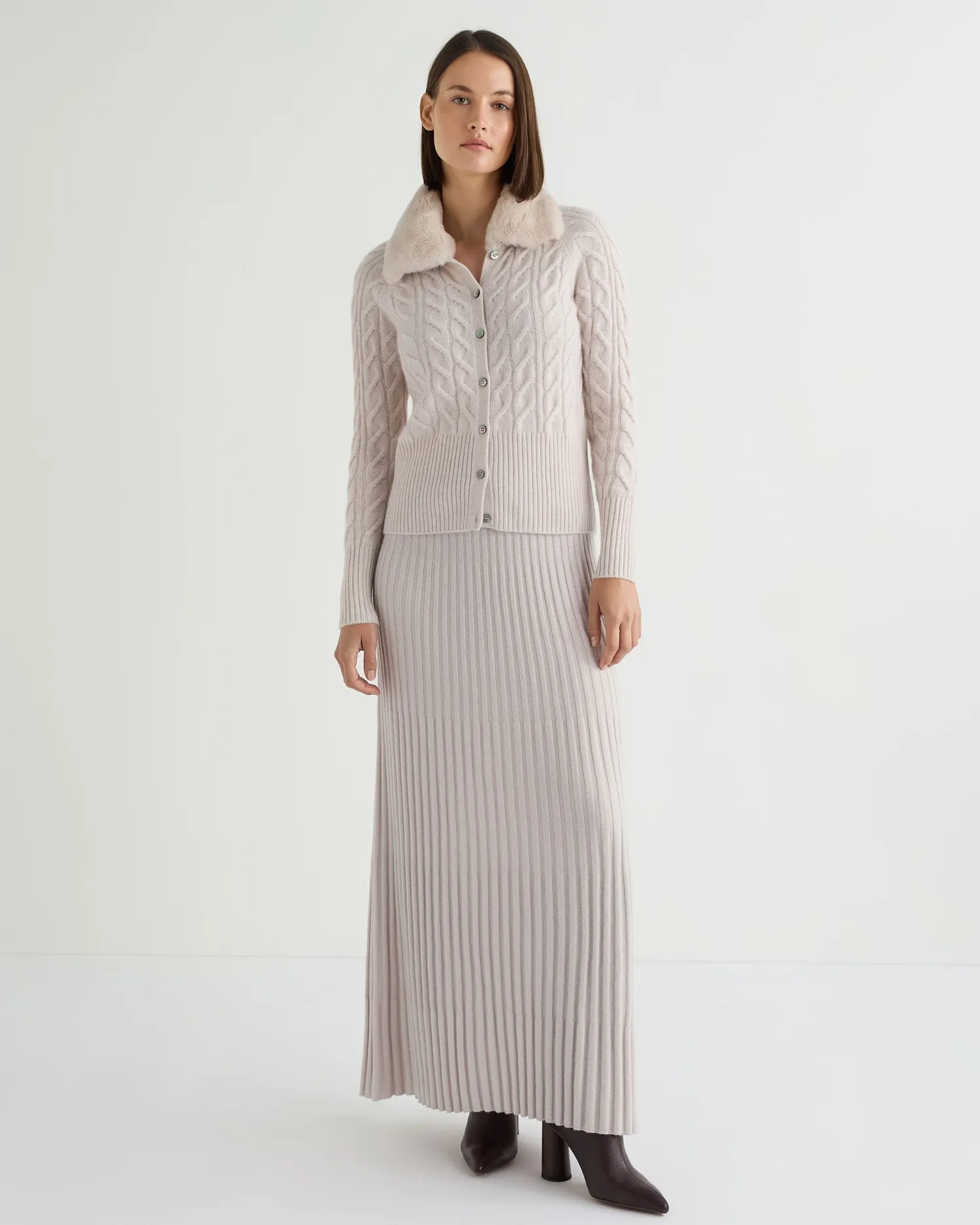 Women N.Peal White | Natural*Women's Myla Fur Collar Cashmere Cardigan