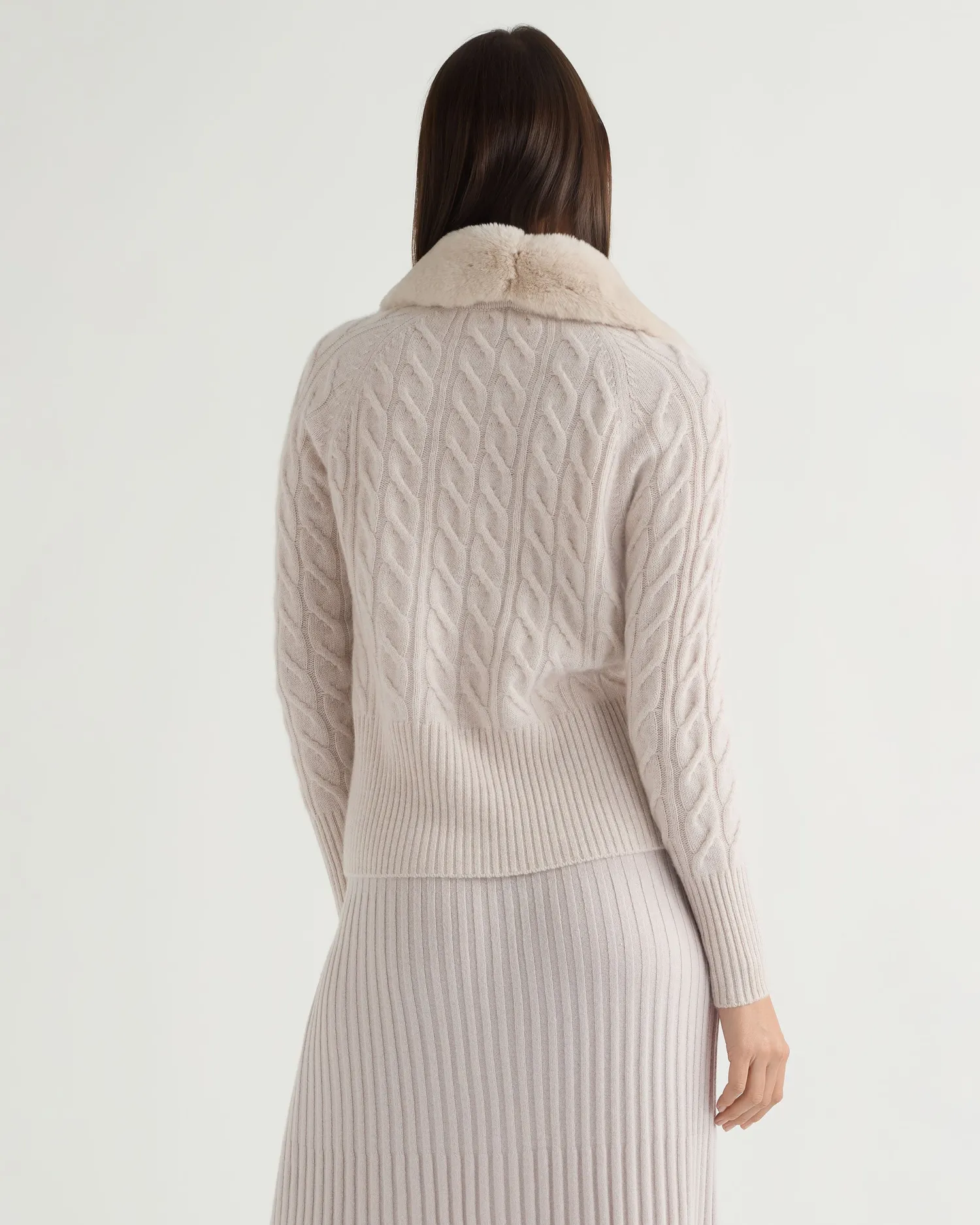 Women N.Peal White | Natural*Women's Myla Fur Collar Cashmere Cardigan