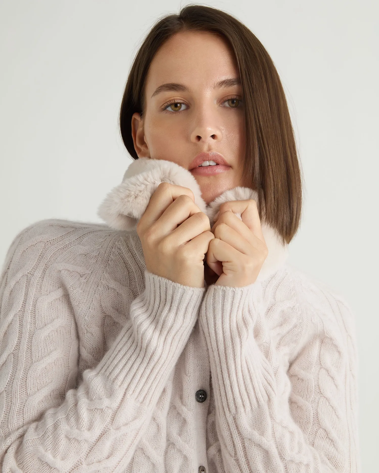 Women N.Peal White | Natural*Women's Myla Fur Collar Cashmere Cardigan