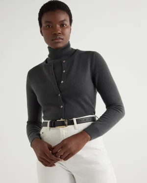 Women N.Peal Dark Grey | Classic Cashmere*Women's Olivia Round Neck Cashmere Cardigan