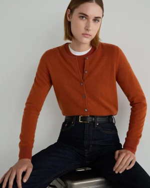 Women N.Peal Orange | Classic Cashmere*Women's Olivia Round Neck Cashmere Cardigan