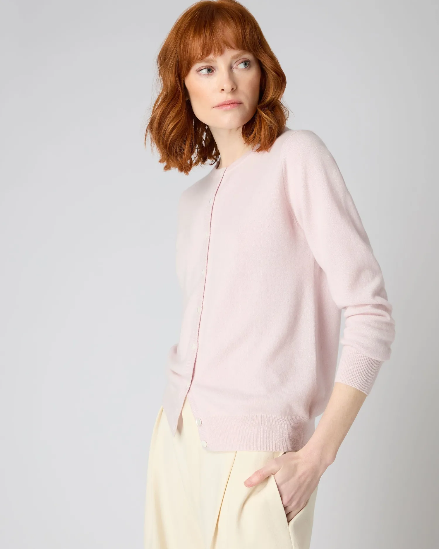 Women N.Peal Pink | Classic Cashmere*Women's Olivia Round Neck Cashmere Cardigan
