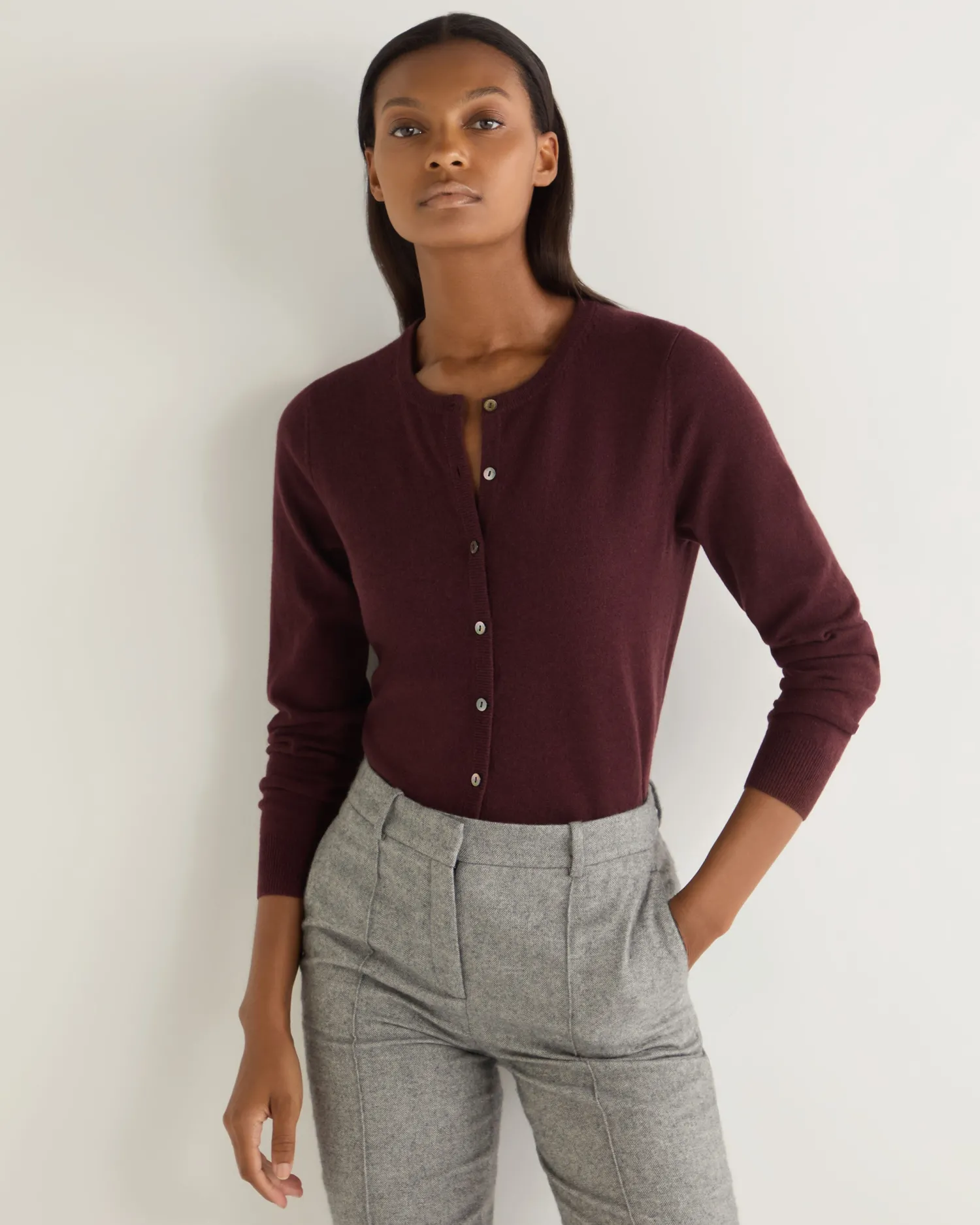 Women N.Peal Red | Classic Cashmere*Women's Olivia Round Neck Cashmere Cardigan