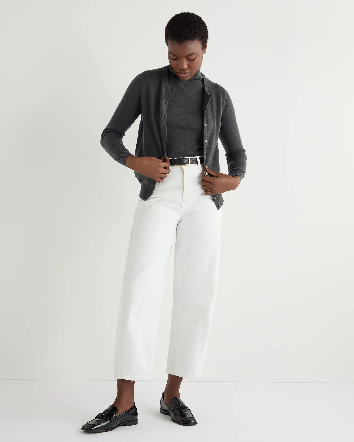 Women N.Peal Dark Grey | Classic Cashmere*Women's Olivia Round Neck Cashmere Cardigan