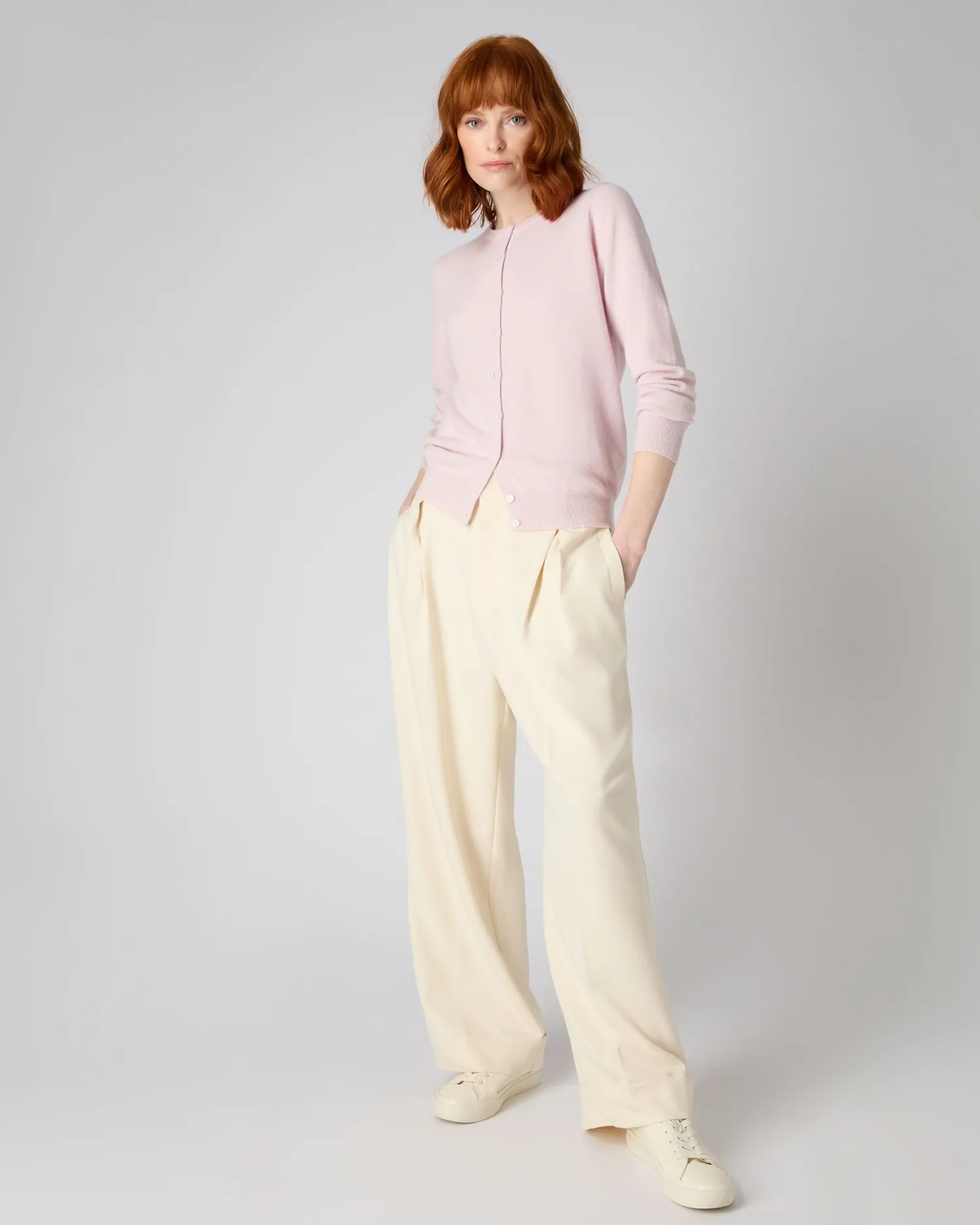 Women N.Peal Pink | Classic Cashmere*Women's Olivia Round Neck Cashmere Cardigan