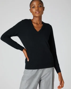 Women N.Peal Black | Classic Cashmere*Women's Phoebe V Neck Cashmere Sweater