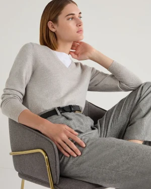 Women N.Peal Natural | Brown*Women's Phoebe V Neck Cashmere Sweater With Lurex