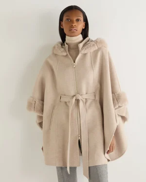 Women N.Peal White | Fur Trim Knitwear*Women's Poppy Cape With Fur Trim