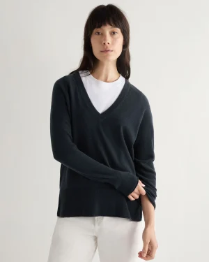 Women N.Peal Blue | Organic Cashmere*Women's Relaxed V Neck Cashmere Sweater