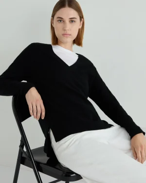 Women N.Peal Black | Organic Cashmere*Women's Relaxed V Neck Cashmere Sweater