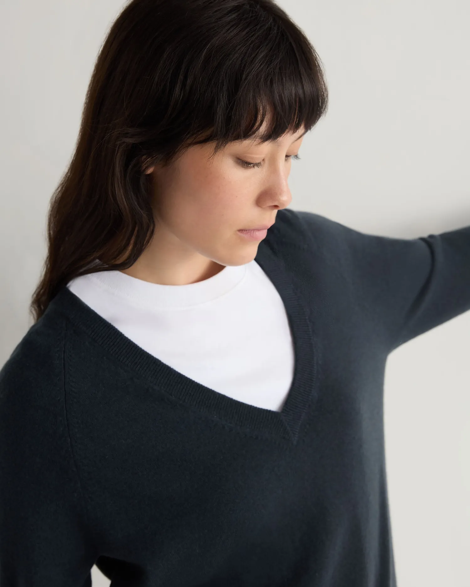 Women N.Peal Blue | Organic Cashmere*Women's Relaxed V Neck Cashmere Sweater
