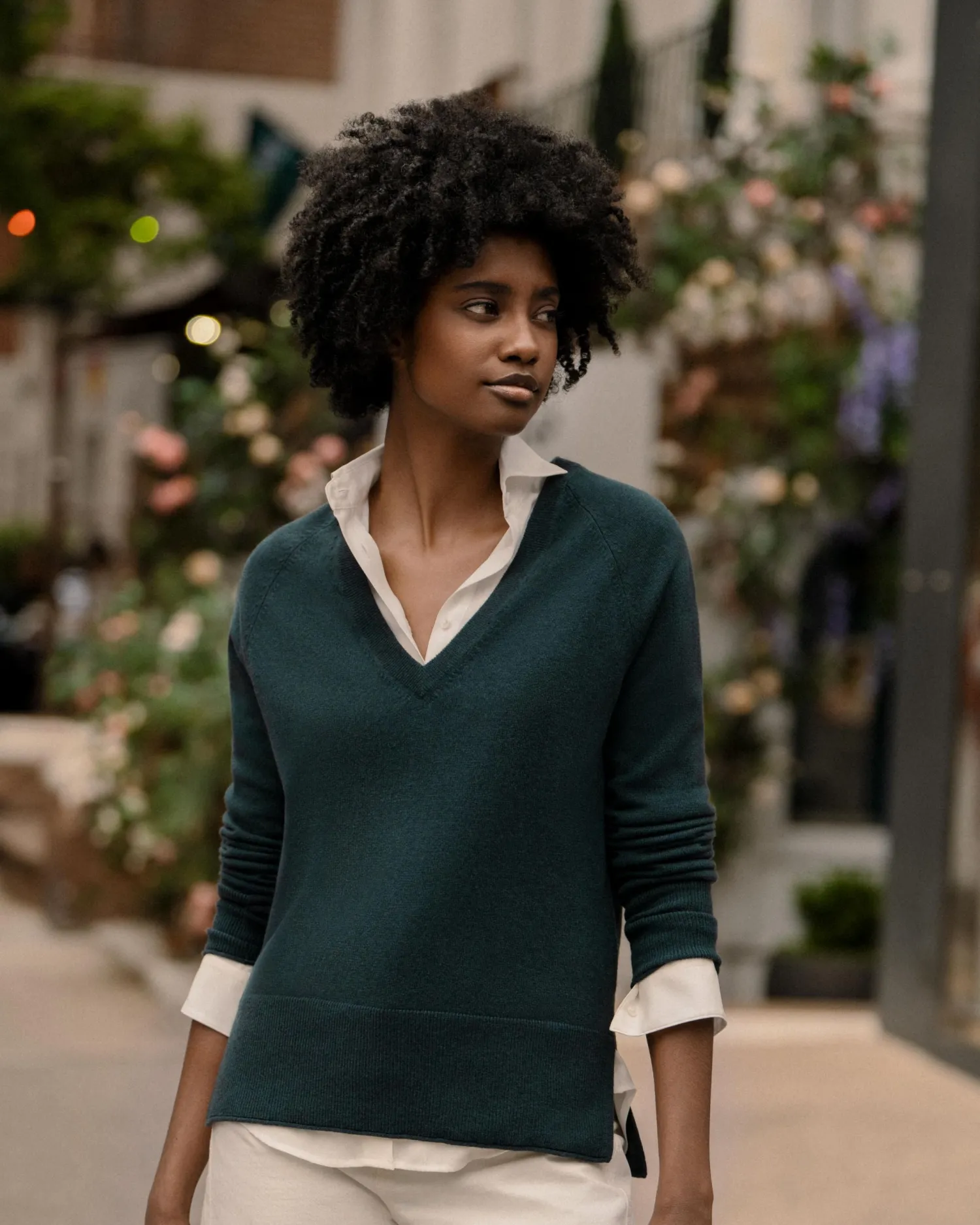 Women N.Peal Blue | Organic Cashmere*Women's Relaxed V Neck Cashmere Sweater