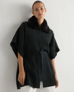 Women N.Peal Dark Grey | Fur Trim Knitwear*Women's Rex Collar Belted Cashmere Coat