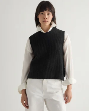 Women N.Peal Black | Ribbed Cashmere*Women's Rib Round Neck Cashmere Tank Top