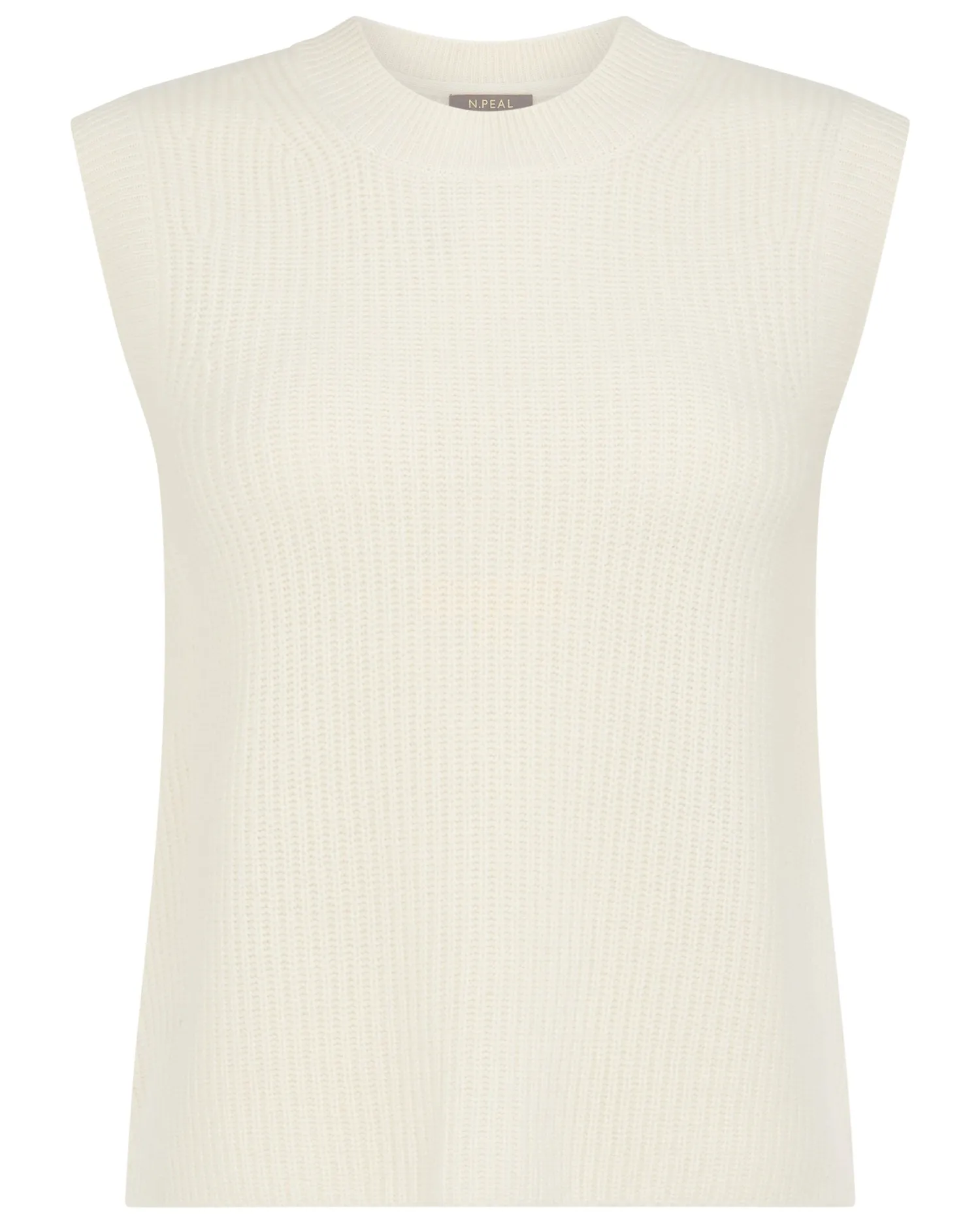 Women N.Peal White | Natural*Women's Rib Round Neck Cashmere Tank Top