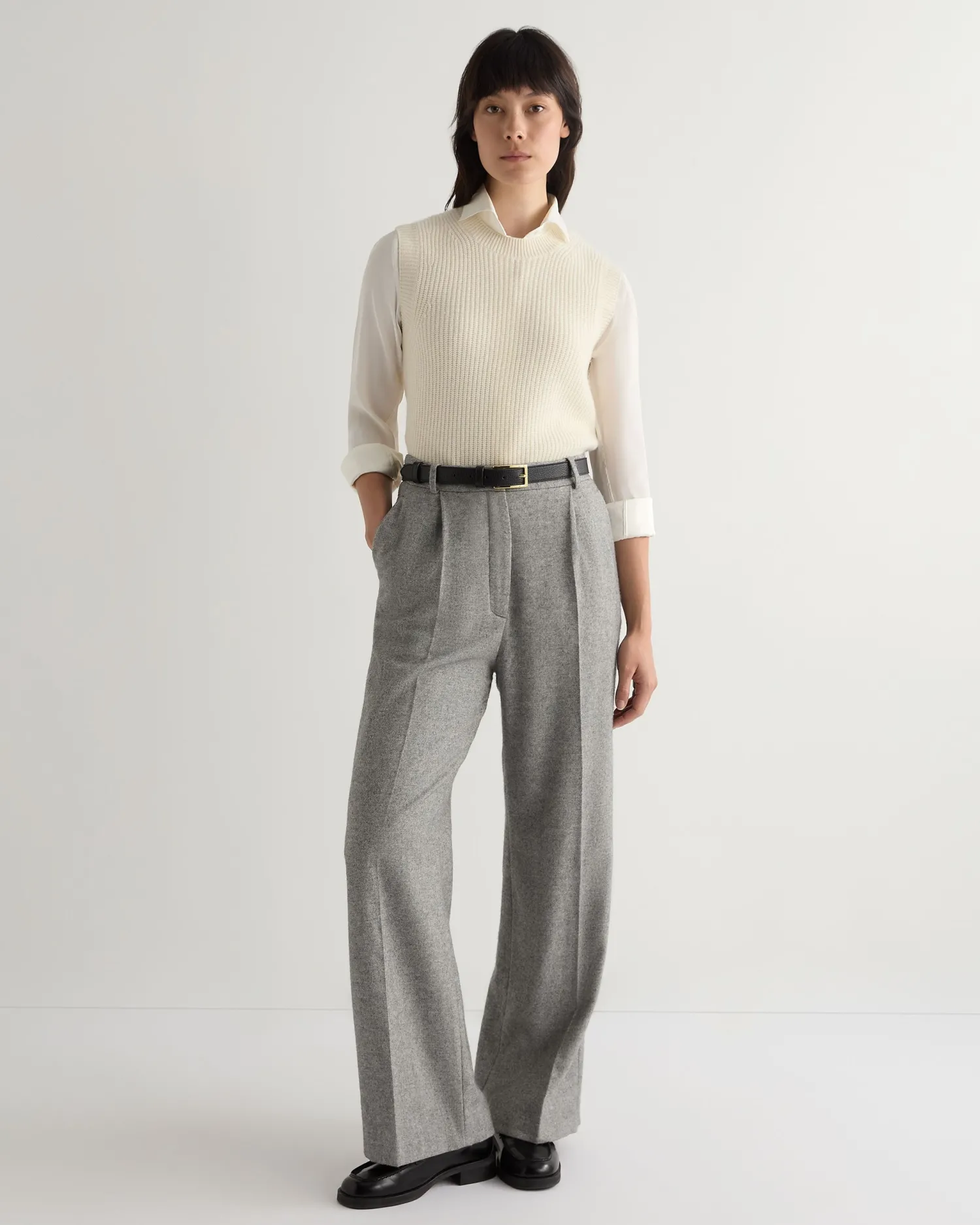 Women N.Peal White | Natural*Women's Rib Round Neck Cashmere Tank Top