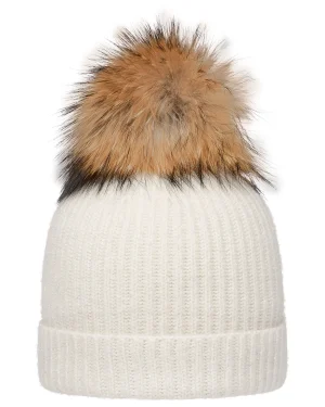 Women N.Peal Fur Poms | Fur Trim Accessories*Women's Ribbed Cashmere Hat With Lurex And Detachable Pom